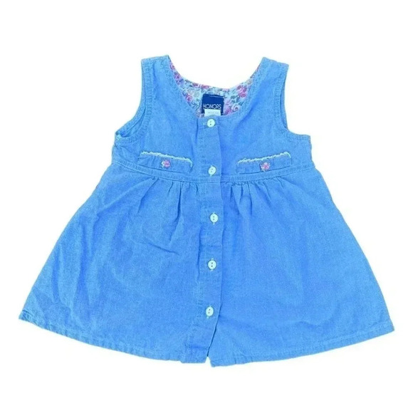 Vintage Kids Girls Honors Cotton Denim Floral Spring Jumper Dress Size 4T - Picture 1 of 6